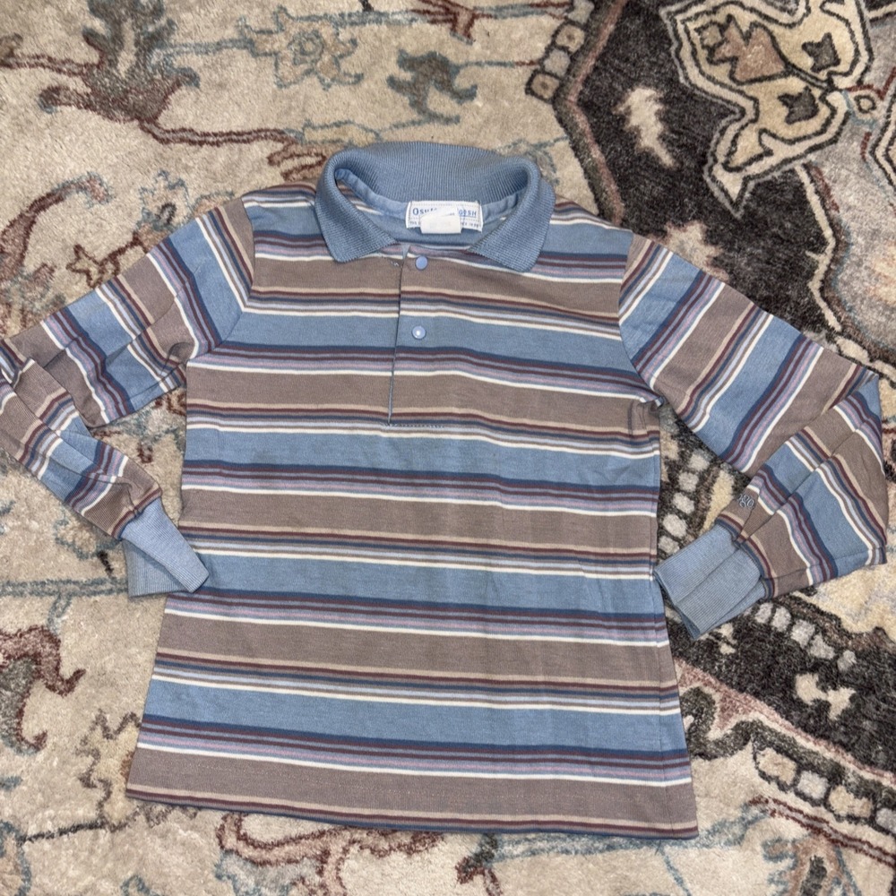 Vintage OshKosh BGosh Blue  Striped Long Sleeve Shirt 6 made In USA